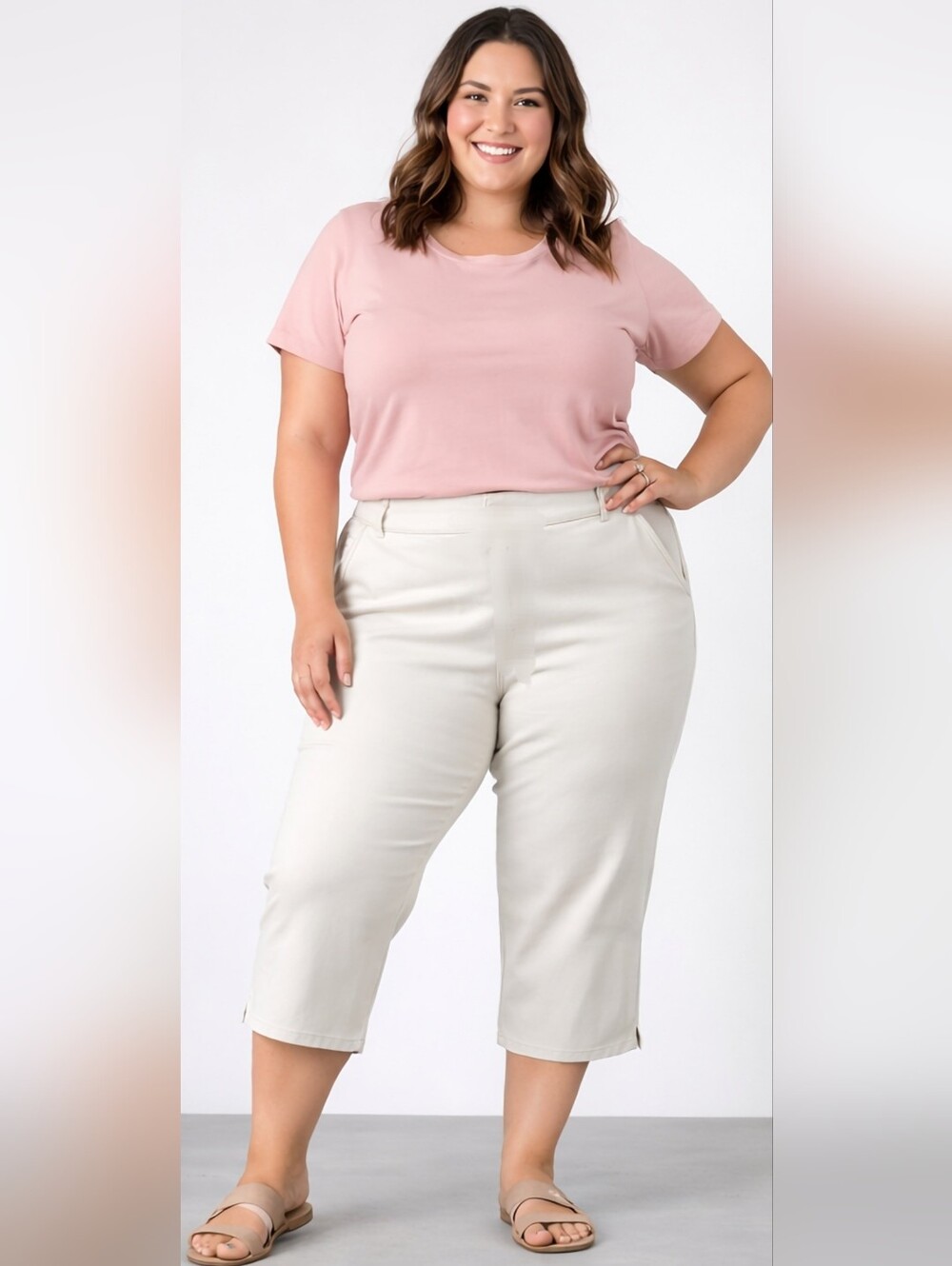 Khakis & Co Classic Apparel Tummy Control Stretch Capri Pants In Stone 18 NEW